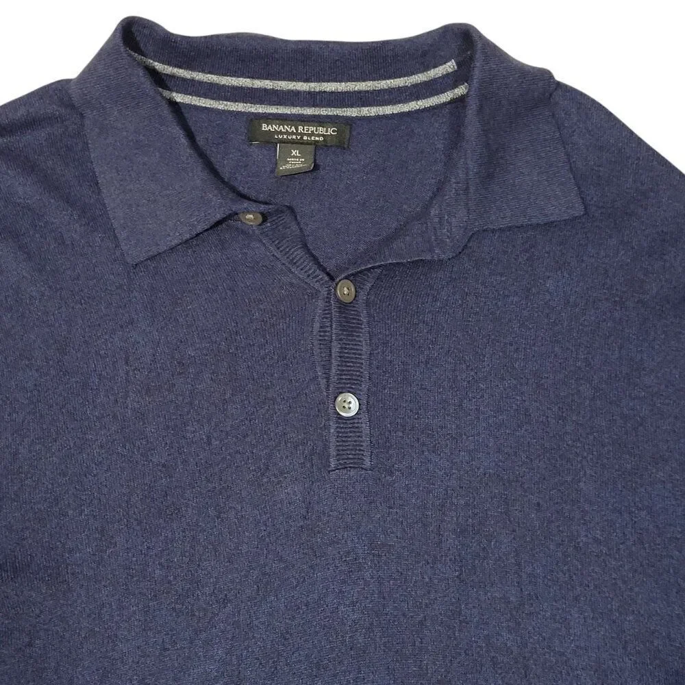 Banana Republic Sweater Mens Size XL‎ Silk Cotton Cashmere Blend Blue Pullover